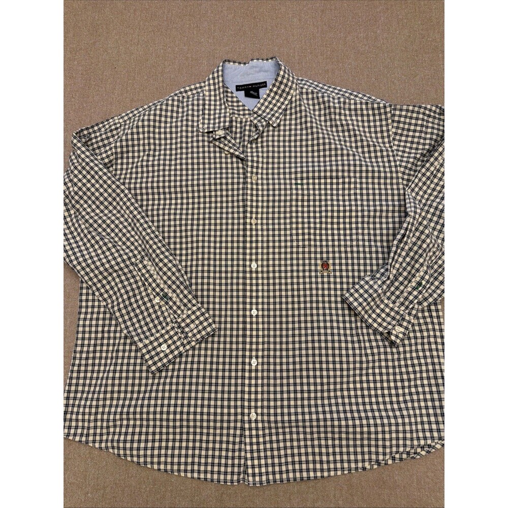 Tommy Hilfiger Plaid Button Down Shirt Vintage Mens XXL Long Sleeve 90s Logo